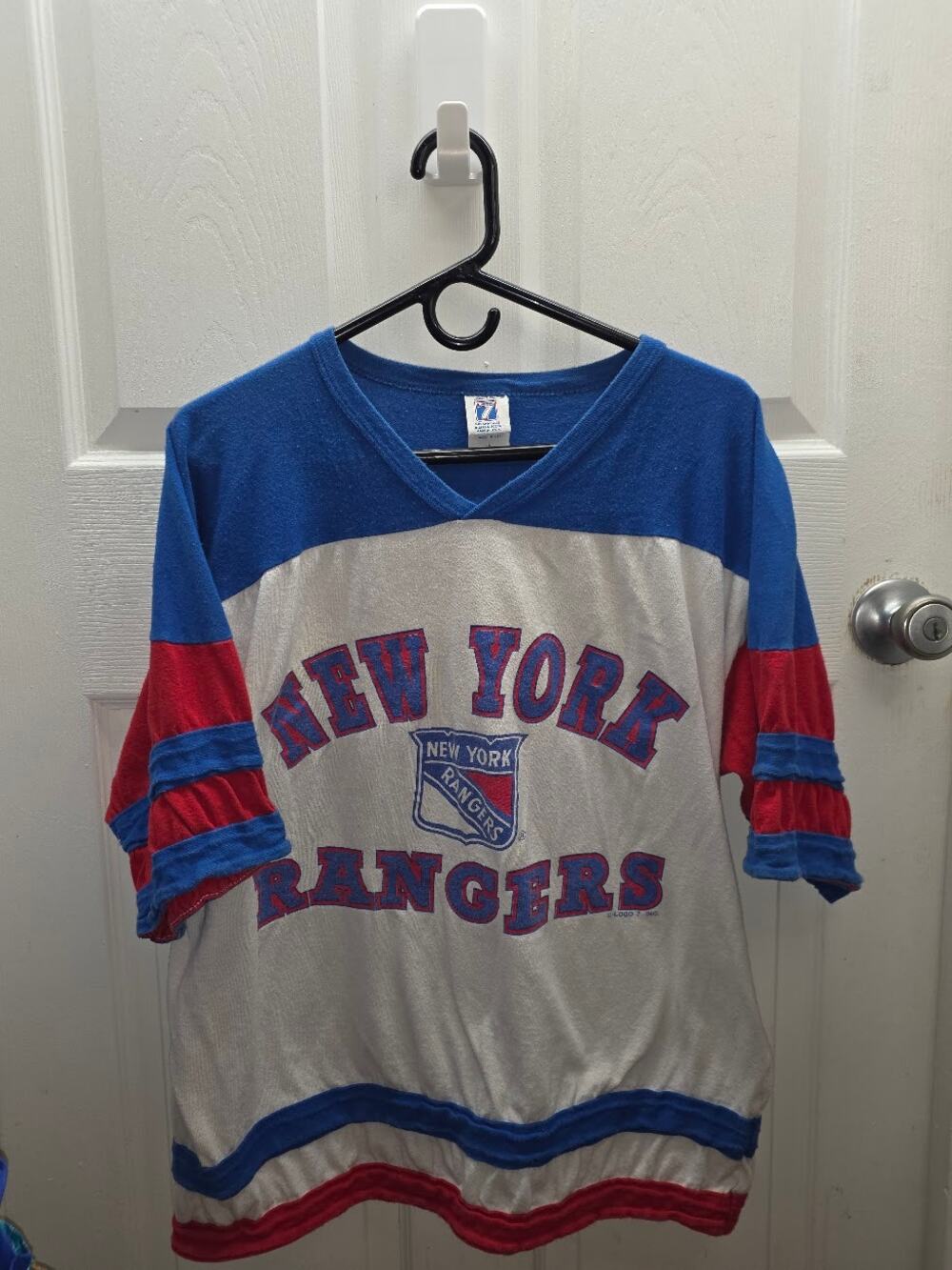 Vintage 90s New York Rangers Logo 7 Hockey Shirt L Made In USA Soft